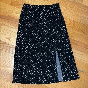 Black Polka Dot Slit Midi Skirt
